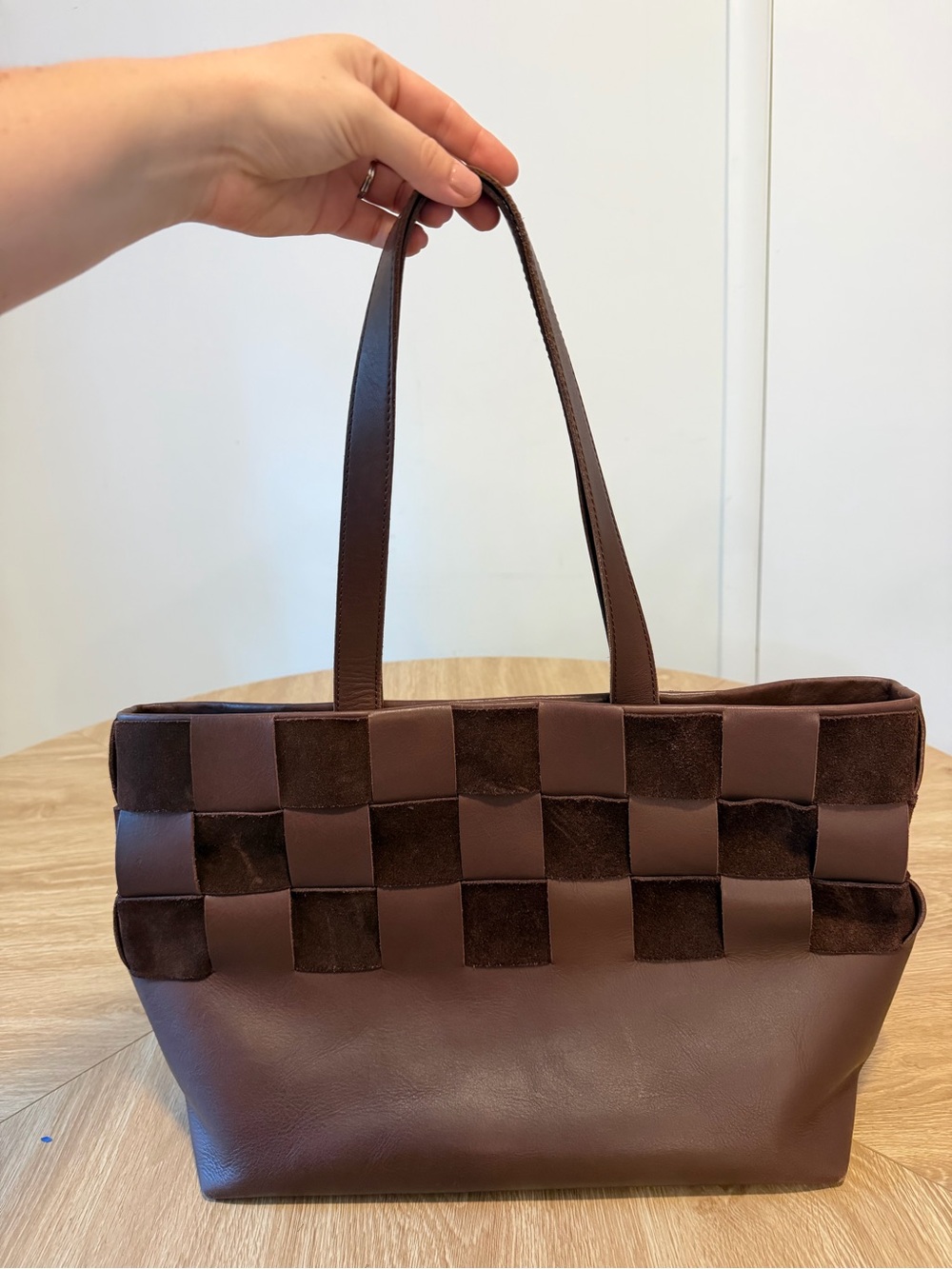 Madewell Basketweave Tote Leather & Suede Chocolate Raisin Brown